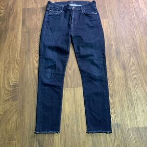 Citizens of humanity rocket high rise‎ skinny jeans dark wash raw hem